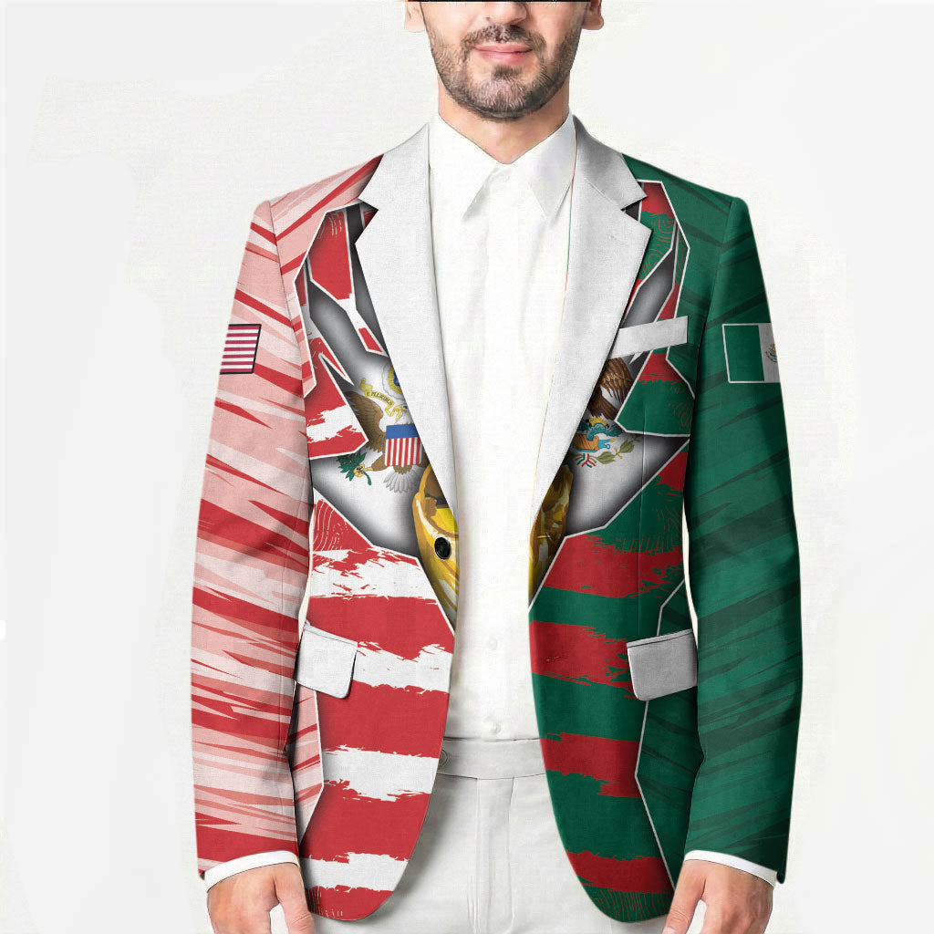 Custom USA And Mexico Football Blazer Split Flag Golden Trophy Grunge