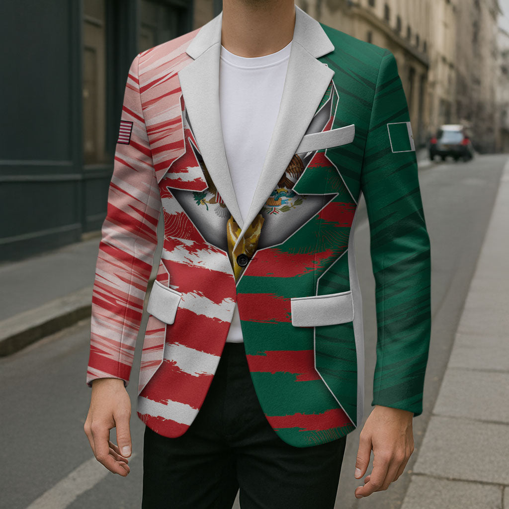Custom USA And Mexico Football Blazer Split Flag Golden Trophy Grunge