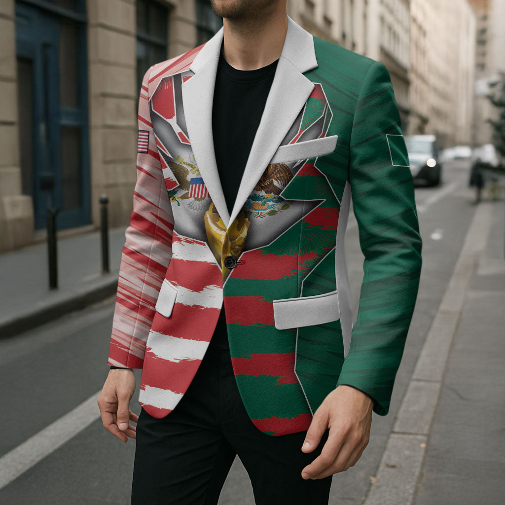 Custom USA And Mexico Football Blazer Split Flag Golden Trophy Grunge