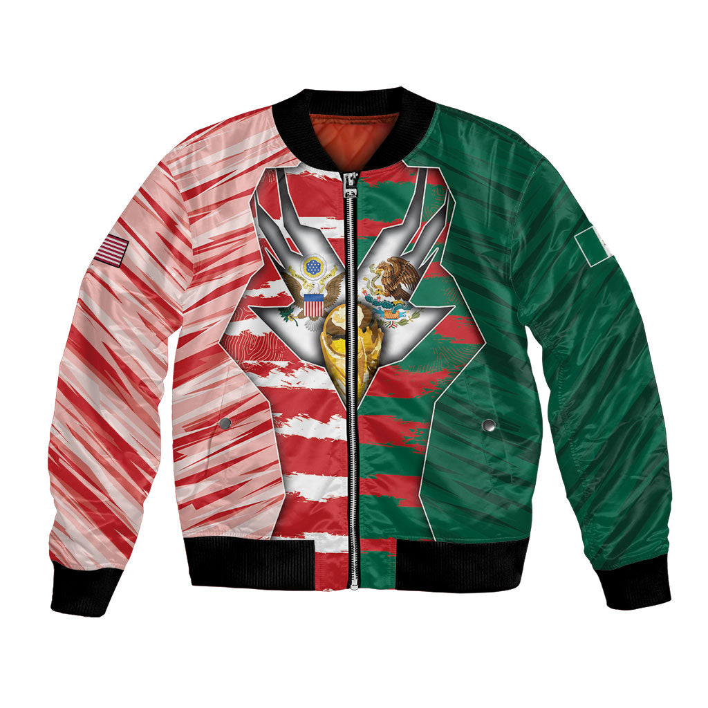Custom USA And Mexico Football Bomber Jacket Split Flag Golden Trophy Grunge