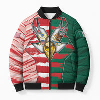 Custom USA And Mexico Football Bomber Puffer Jacket Split Flag Golden Trophy Grunge