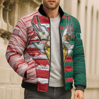 Custom USA And Mexico Football Bomber Puffer Jacket Split Flag Golden Trophy Grunge