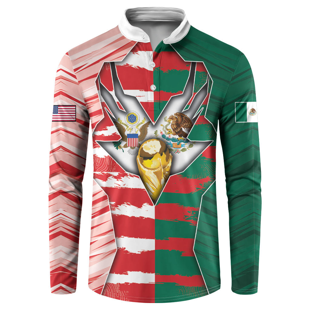 Custom USA And Mexico Football Button Sweatshirt Split Flag Golden Trophy Grunge
