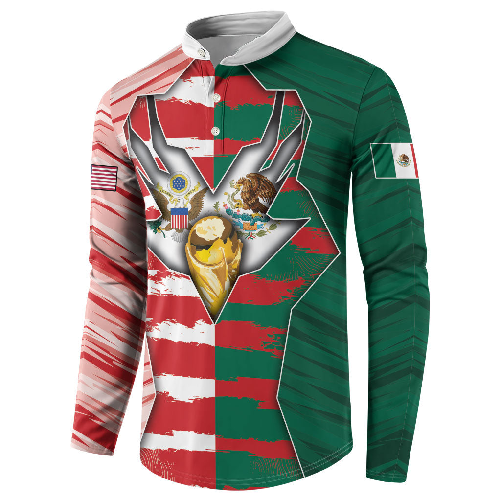 Custom USA And Mexico Football Button Sweatshirt Split Flag Golden Trophy Grunge