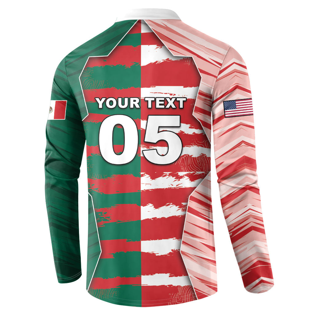 Custom USA And Mexico Football Button Sweatshirt Split Flag Golden Trophy Grunge