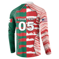 Custom USA And Mexico Football Button Sweatshirt Split Flag Golden Trophy Grunge
