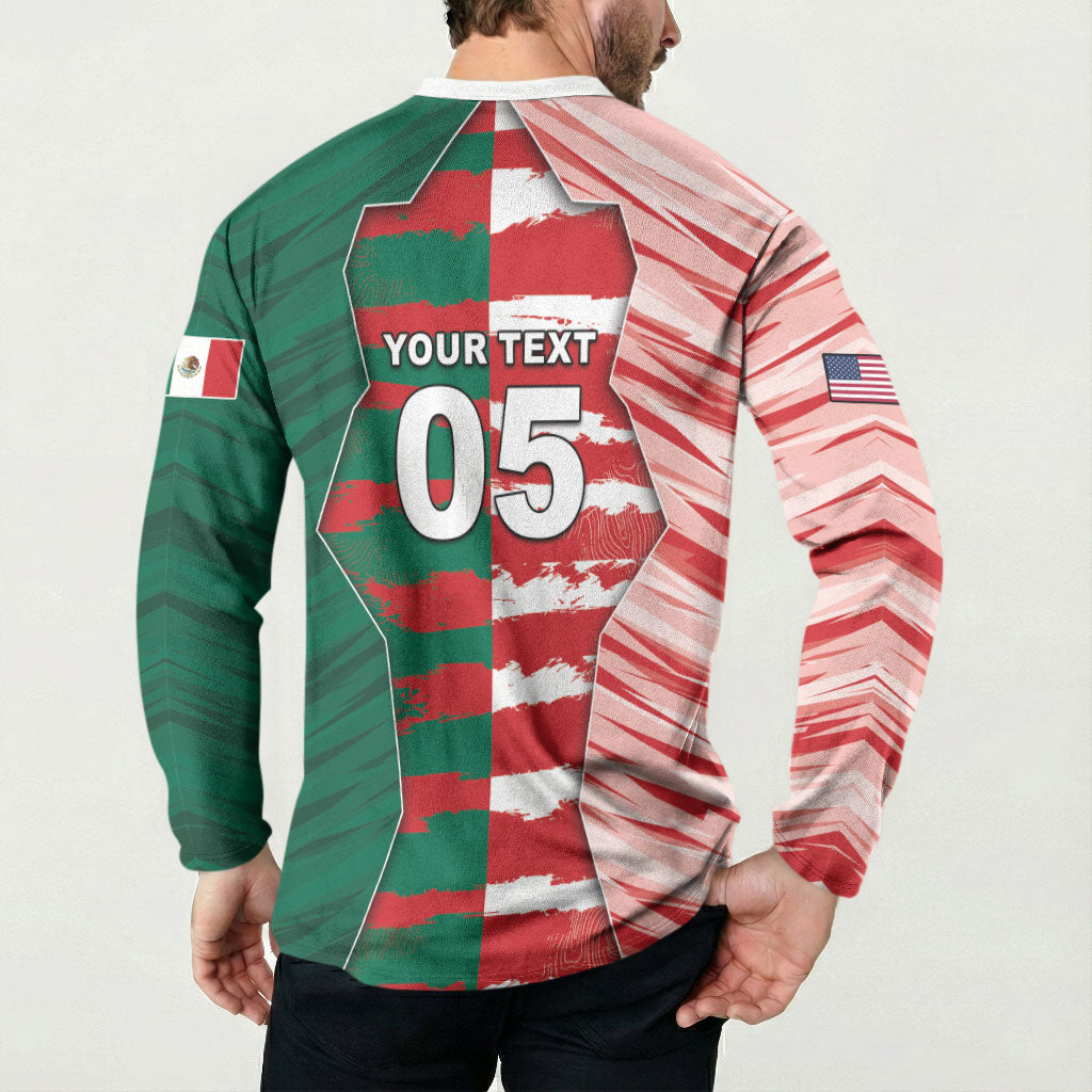 Custom USA And Mexico Football Button Sweatshirt Split Flag Golden Trophy Grunge