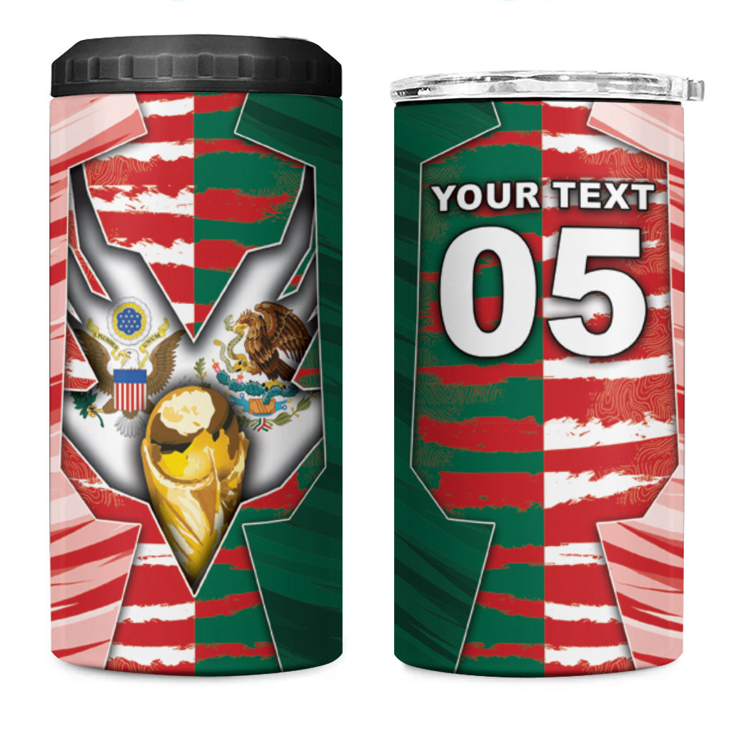 Custom USA And Mexico Football 4 in 1 Can Cooler Tumbler Split Flag Golden Trophy Grunge