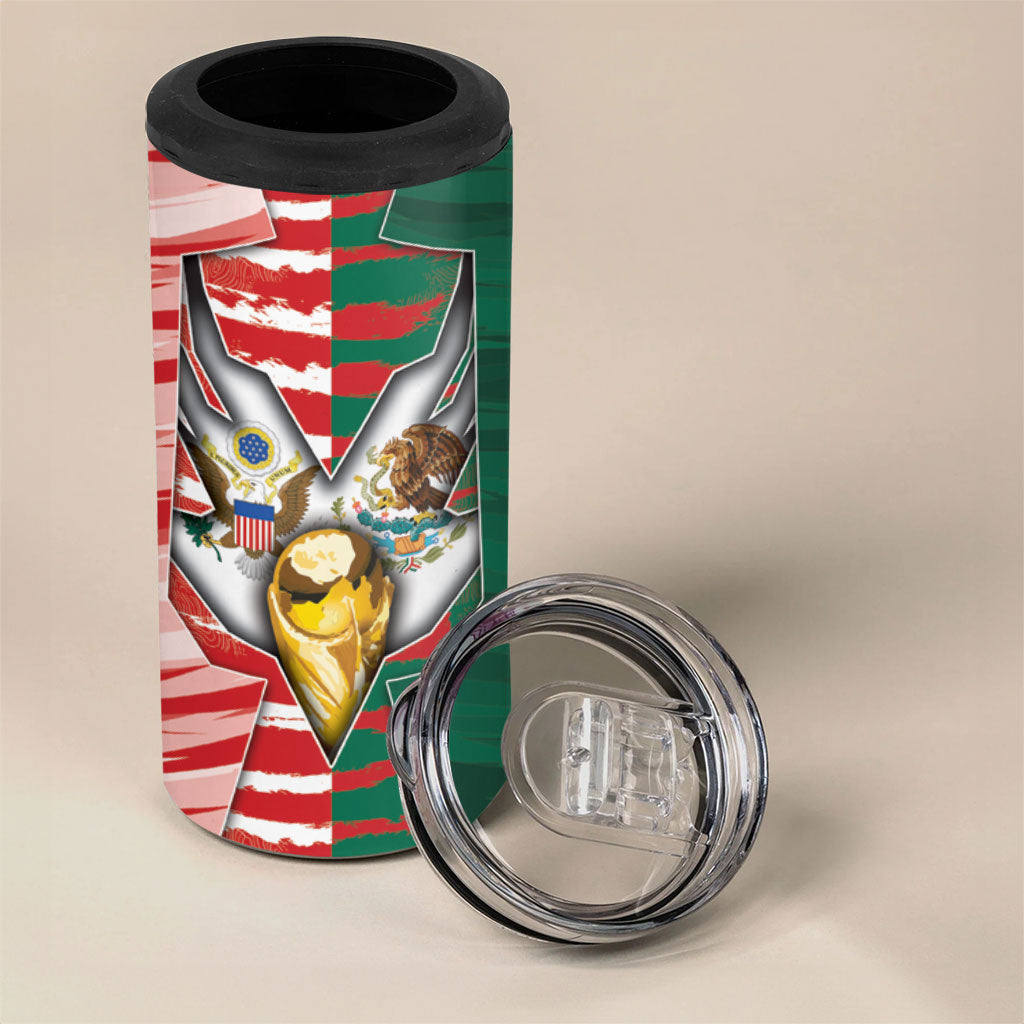 Custom USA And Mexico Football 4 in 1 Can Cooler Tumbler Split Flag Golden Trophy Grunge