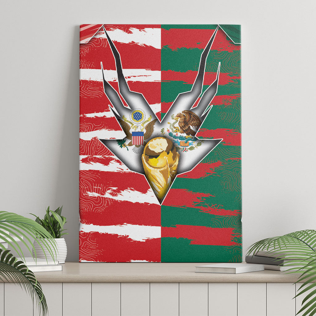 USA And Mexico Football Canvas Wall Art Split Flag Golden Trophy Grunge