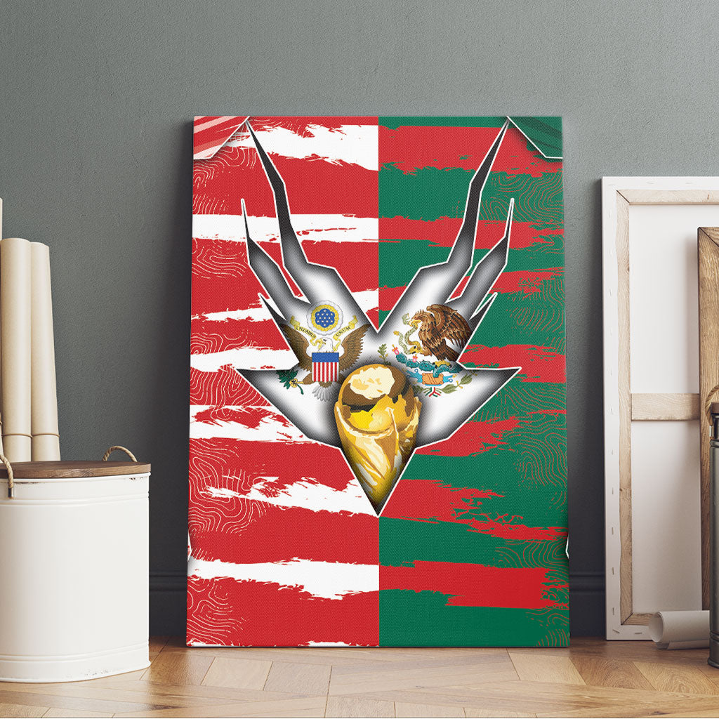 USA And Mexico Football Canvas Wall Art Split Flag Golden Trophy Grunge