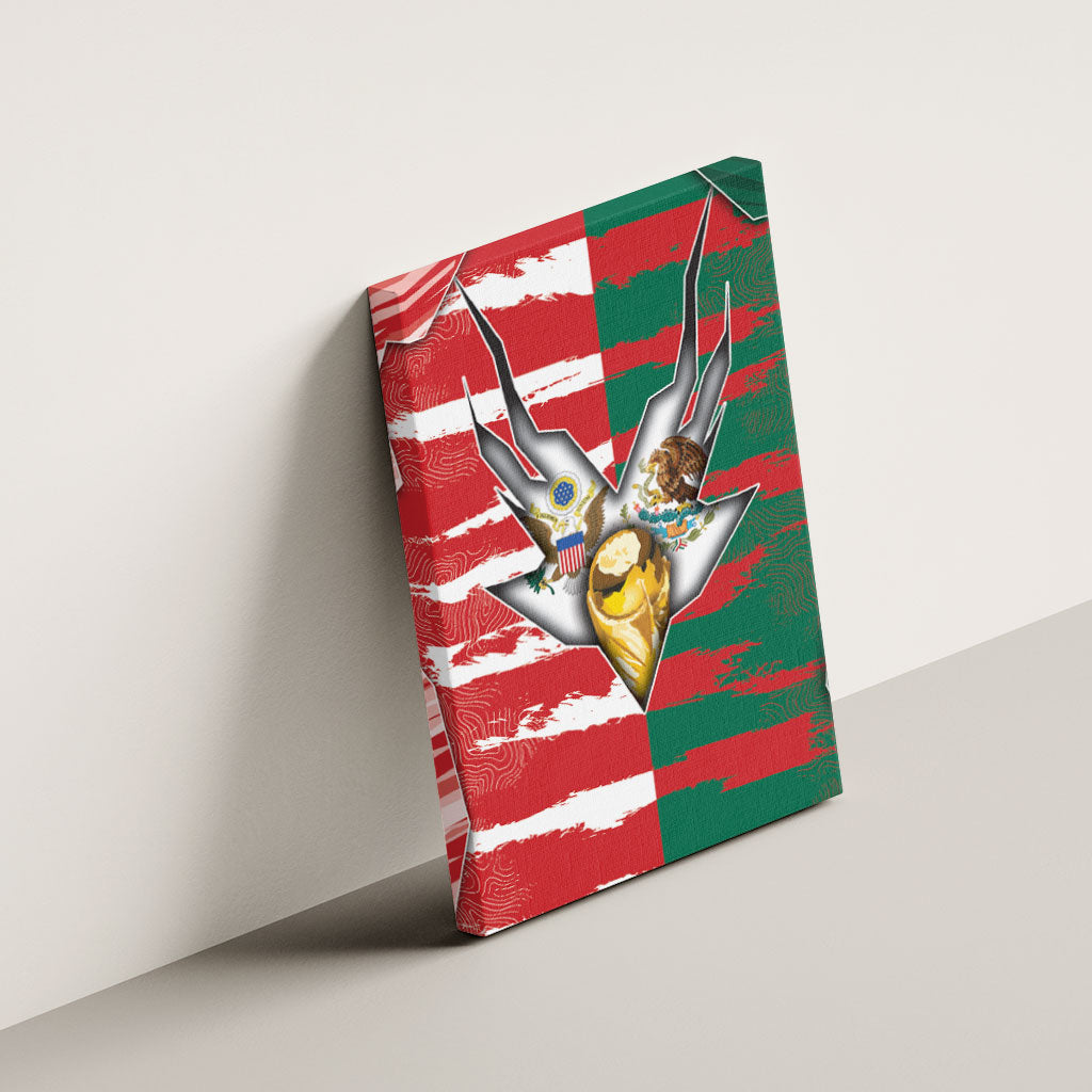 USA And Mexico Football Canvas Wall Art Split Flag Golden Trophy Grunge