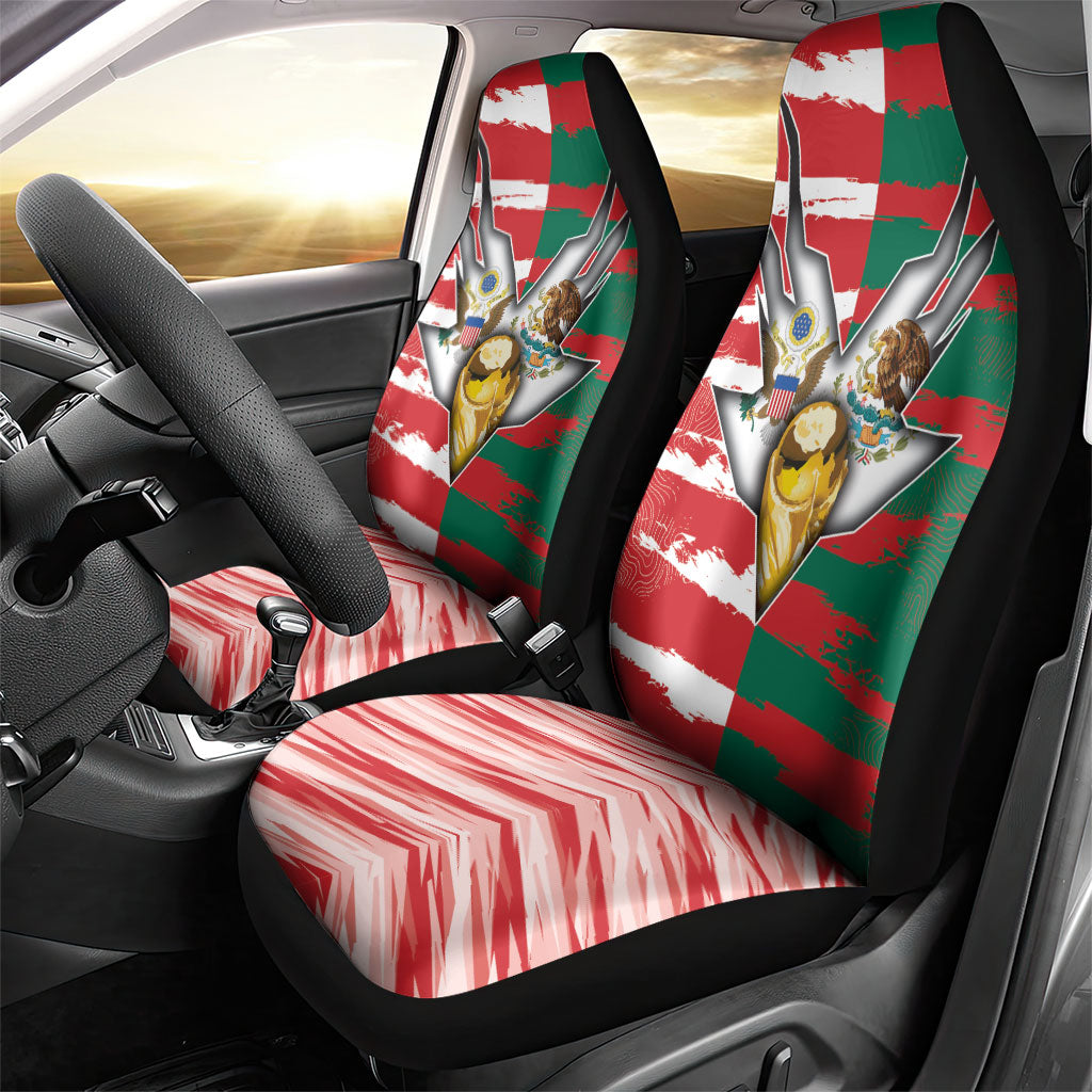 USA And Mexico Football Car Seat Cover Split Flag Golden Trophy Grunge