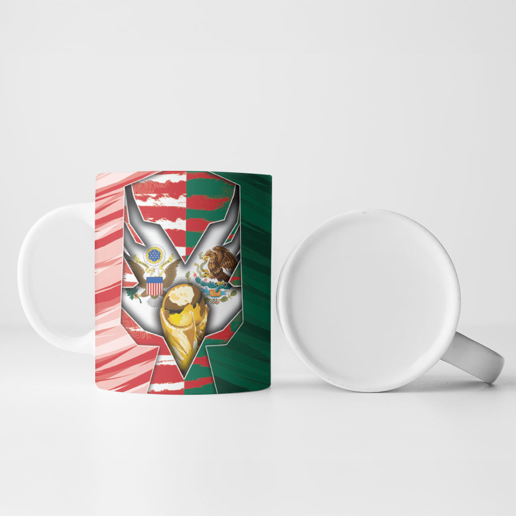 Custom USA And Mexico Football Ceramic Mug Split Flag Golden Trophy Grunge
