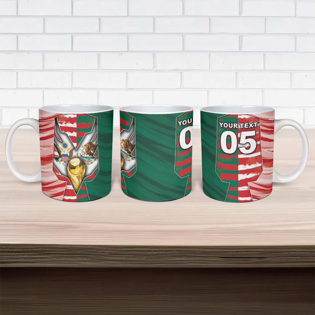 Custom USA And Mexico Football Ceramic Mug Split Flag Golden Trophy Grunge