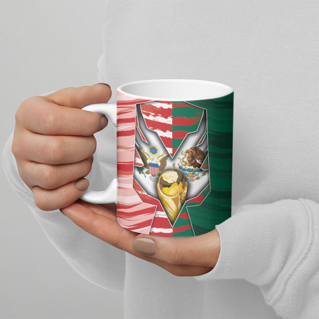 Custom USA And Mexico Football Ceramic Mug Split Flag Golden Trophy Grunge