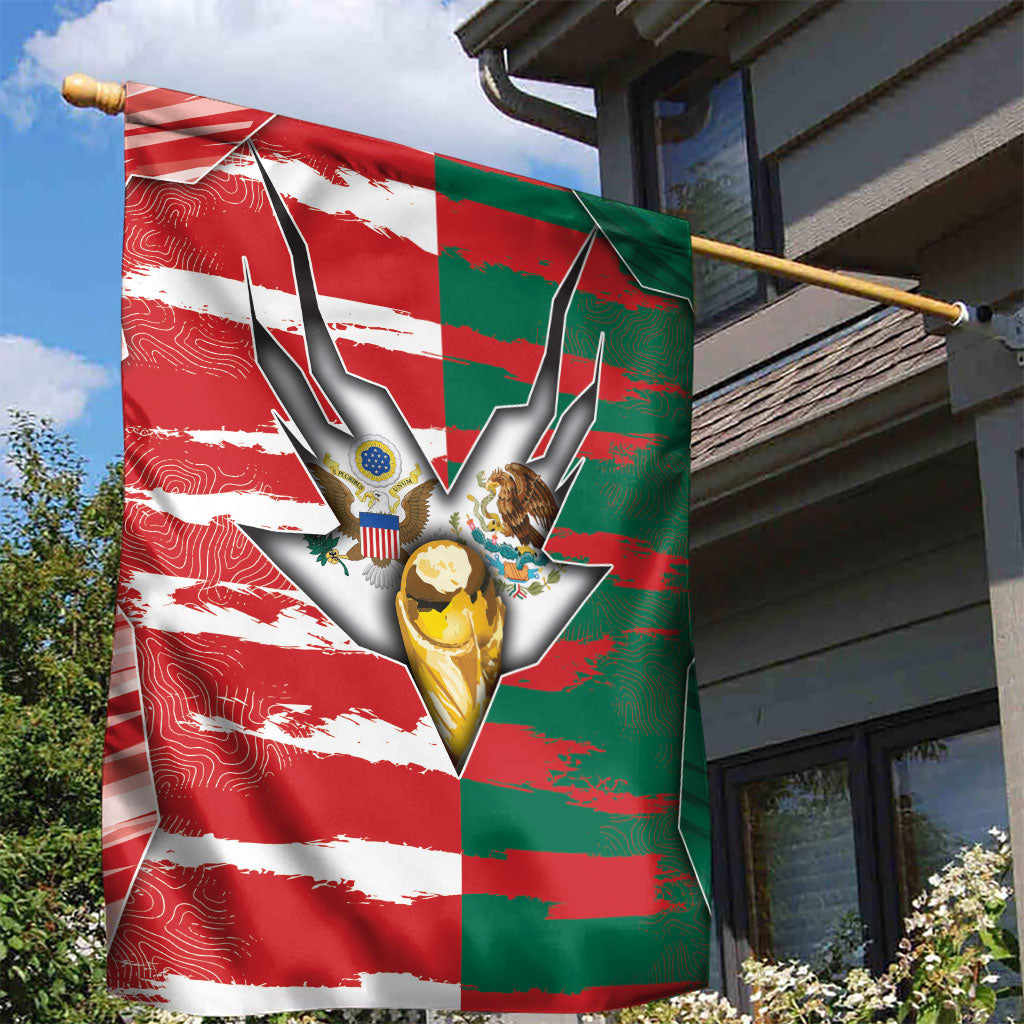 USA And Mexico Football Garden Flag Split Flag Golden Trophy Grunge