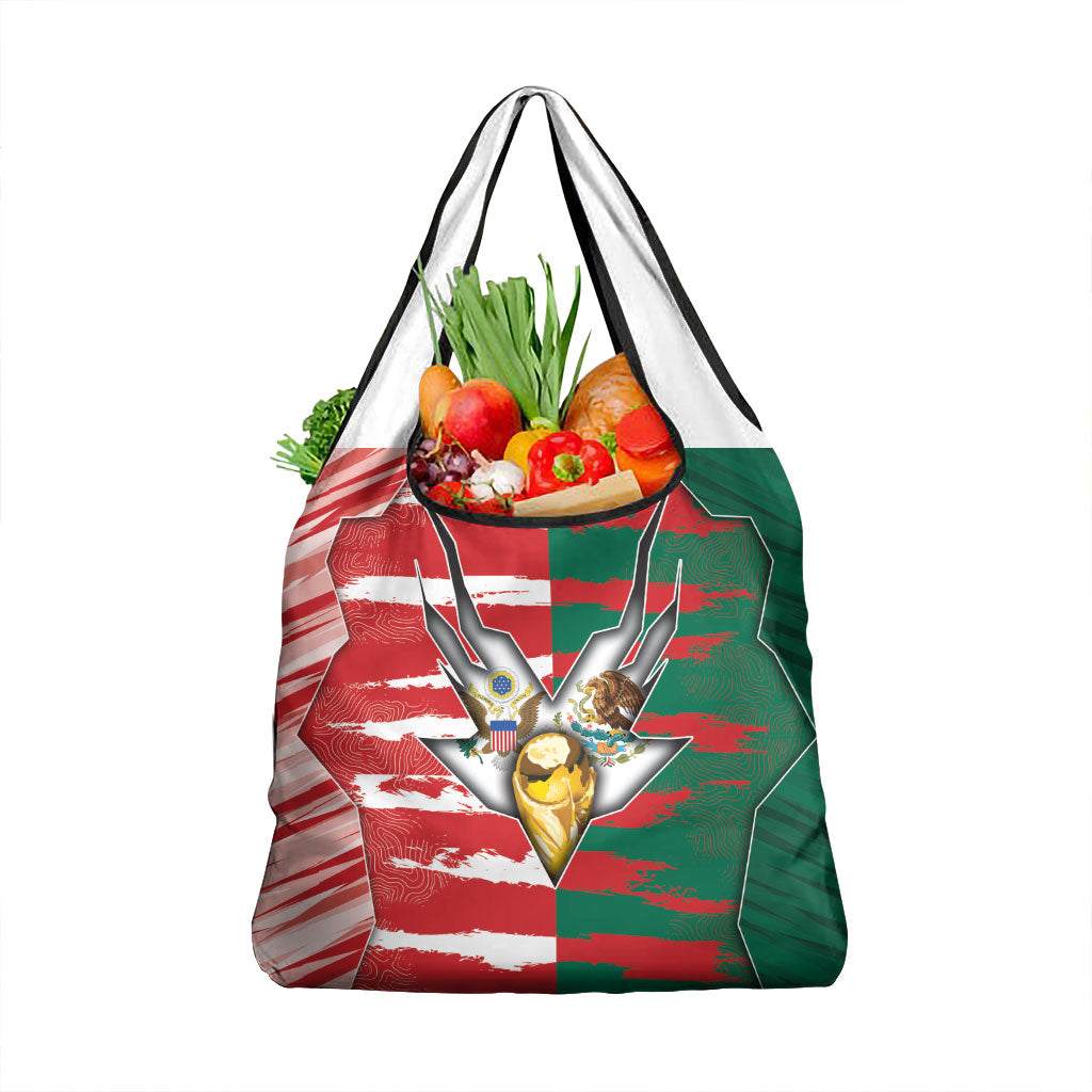 USA And Mexico Football Grocery Bag Split Flag Golden Trophy Grunge