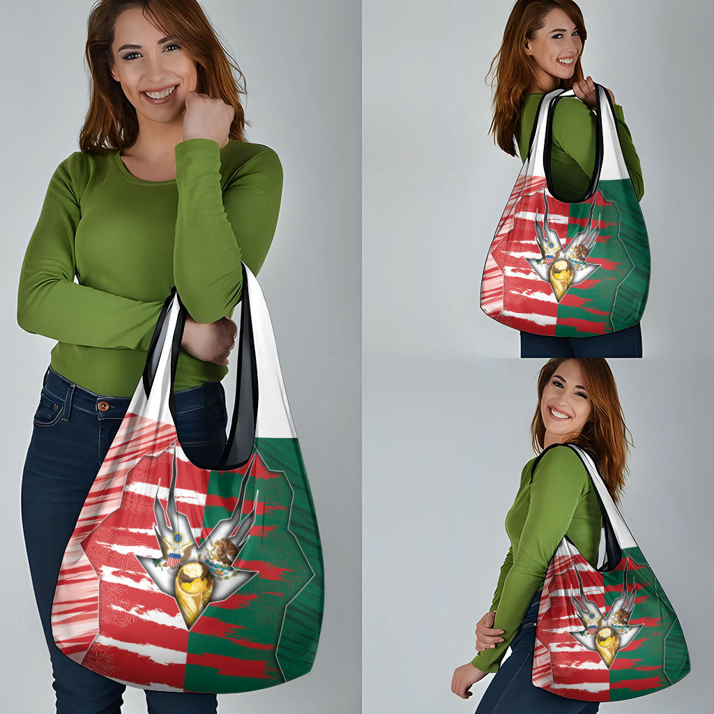 USA And Mexico Football Grocery Bag Split Flag Golden Trophy Grunge