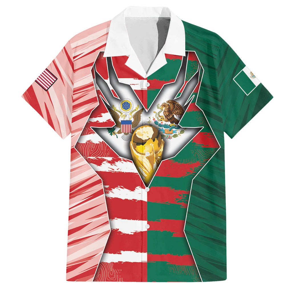 Custom USA And Mexico Football Hawaiian Shirt Split Flag Golden Trophy Grunge