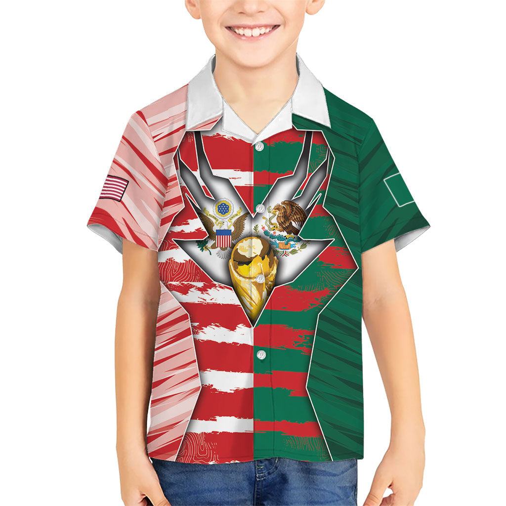 Custom USA And Mexico Football Hawaiian Shirt Split Flag Golden Trophy Grunge
