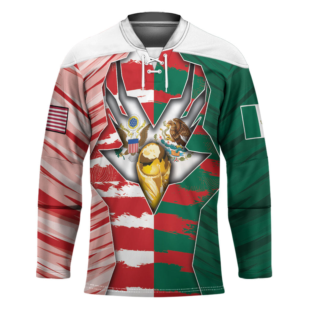 Custom USA And Mexico Football Hockey Jersey Split Flag Golden Trophy Grunge