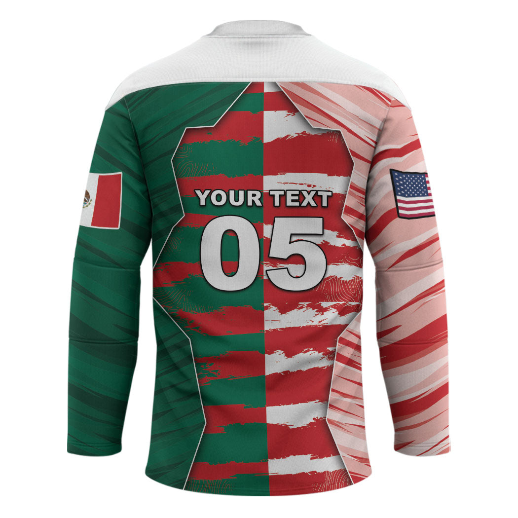 Custom USA And Mexico Football Hockey Jersey Split Flag Golden Trophy Grunge