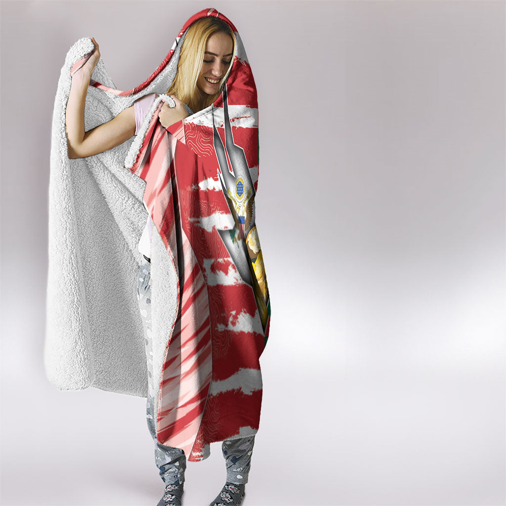 USA And Mexico Football Hooded Blanket Split Flag Golden Trophy Grunge
