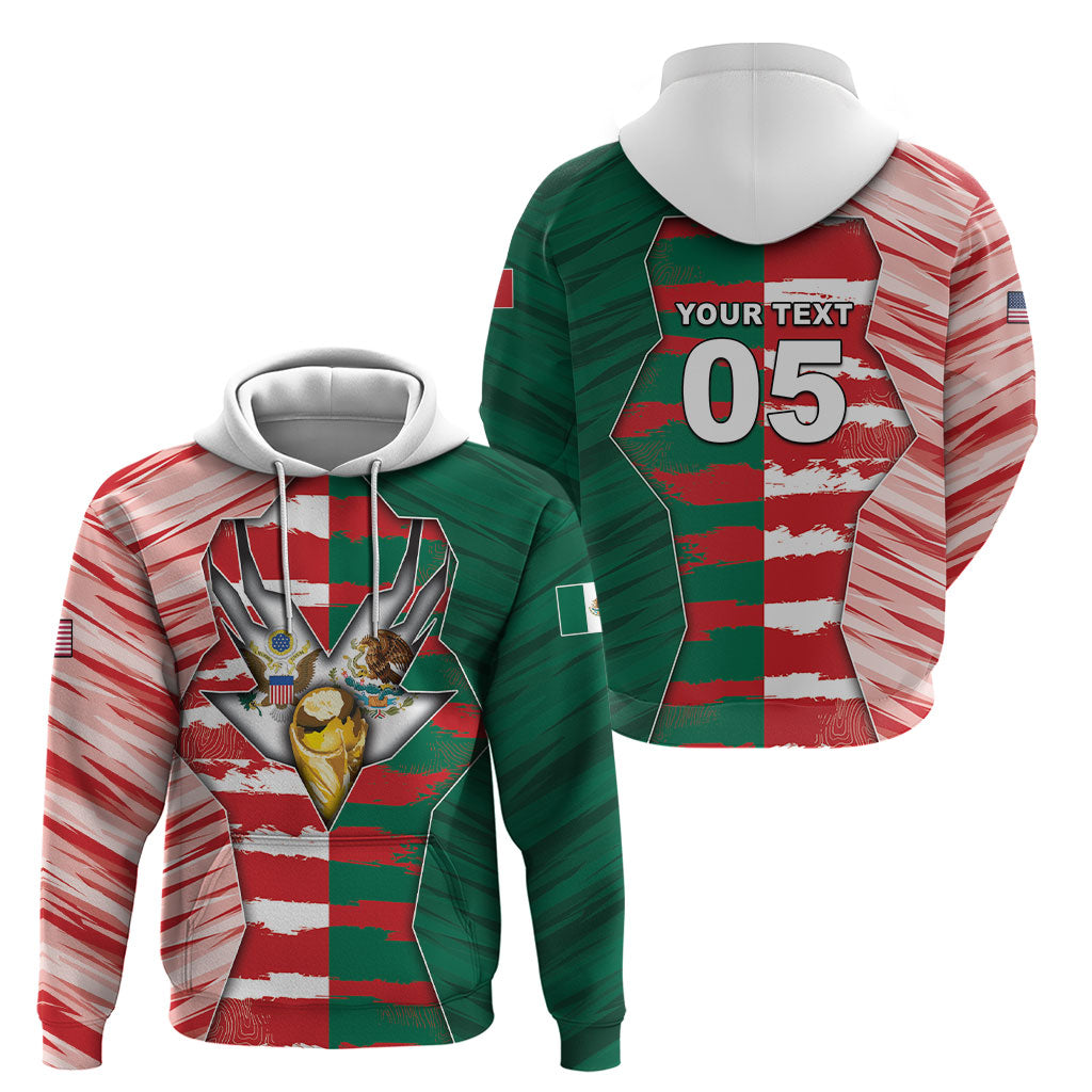 Custom USA And Mexico Football Hoodie Split Flag Golden Trophy Grunge