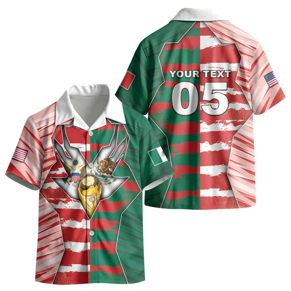 Custom USA And Mexico Football Kid Hawaiian Shirt Split Flag Golden Trophy Grunge DT05