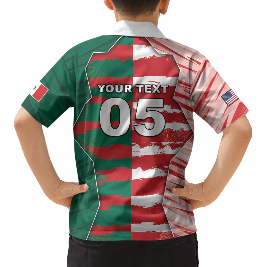 Custom USA And Mexico Football Kid Hawaiian Shirt Split Flag Golden Trophy Grunge DT05