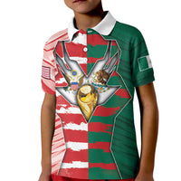 Custom USA And Mexico Football Kid Polo Shirt Split Flag Golden Trophy Grunge