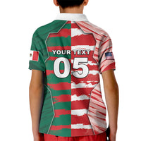 Custom USA And Mexico Football Kid Polo Shirt Split Flag Golden Trophy Grunge