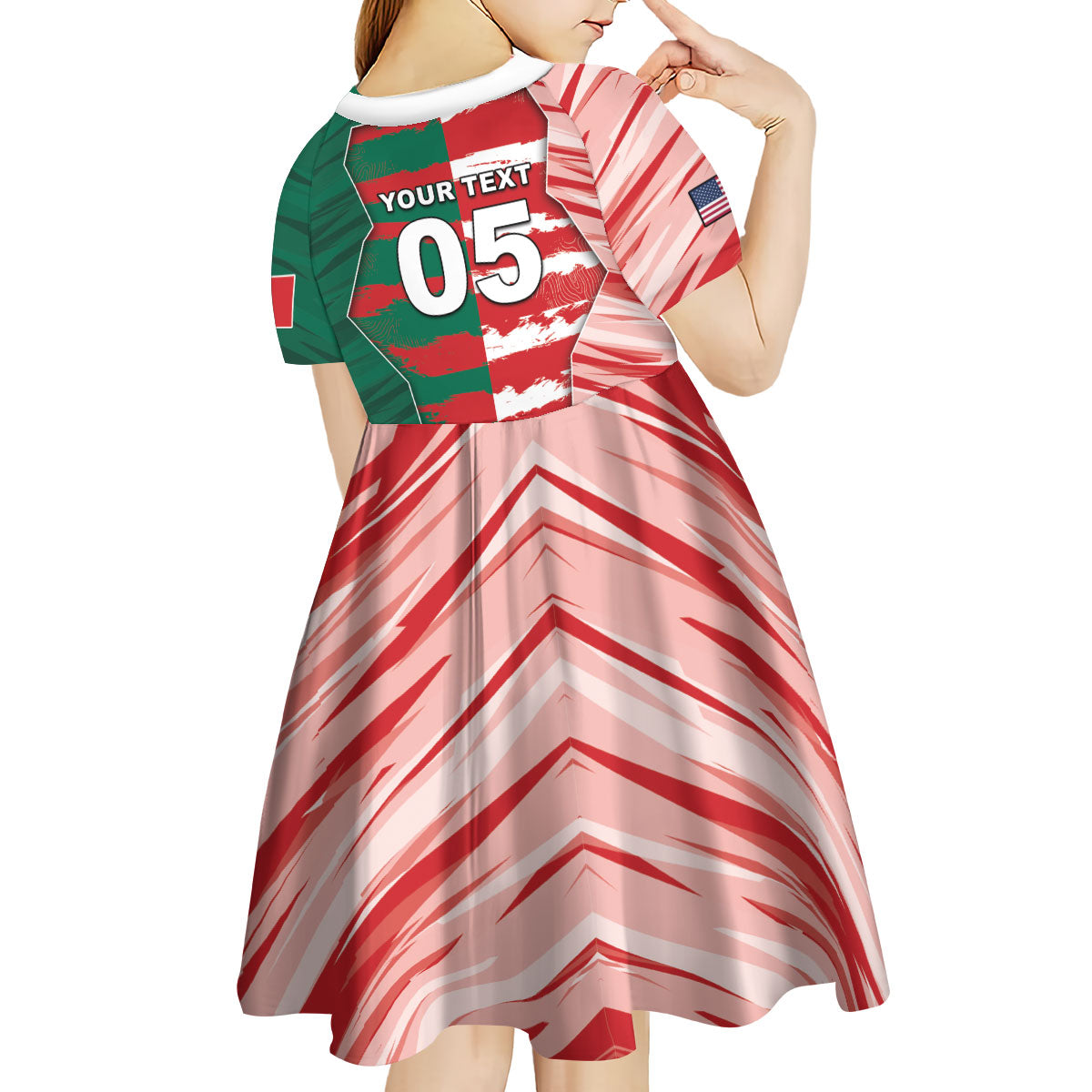 Custom USA And Mexico Football Kid Short Sleeve Dress Split Flag Golden Trophy Grunge