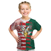 Custom USA And Mexico Football Kid T Shirt Split Flag Golden Trophy Grunge