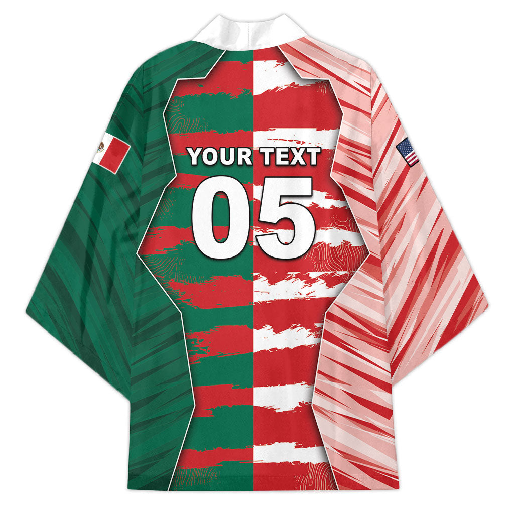Custom USA And Mexico Football Kimono Split Flag Golden Trophy Grunge