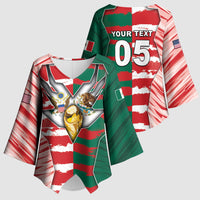 Custom USA And Mexico Football Kimono Sleeve Blouse Split Flag Golden Trophy Grunge