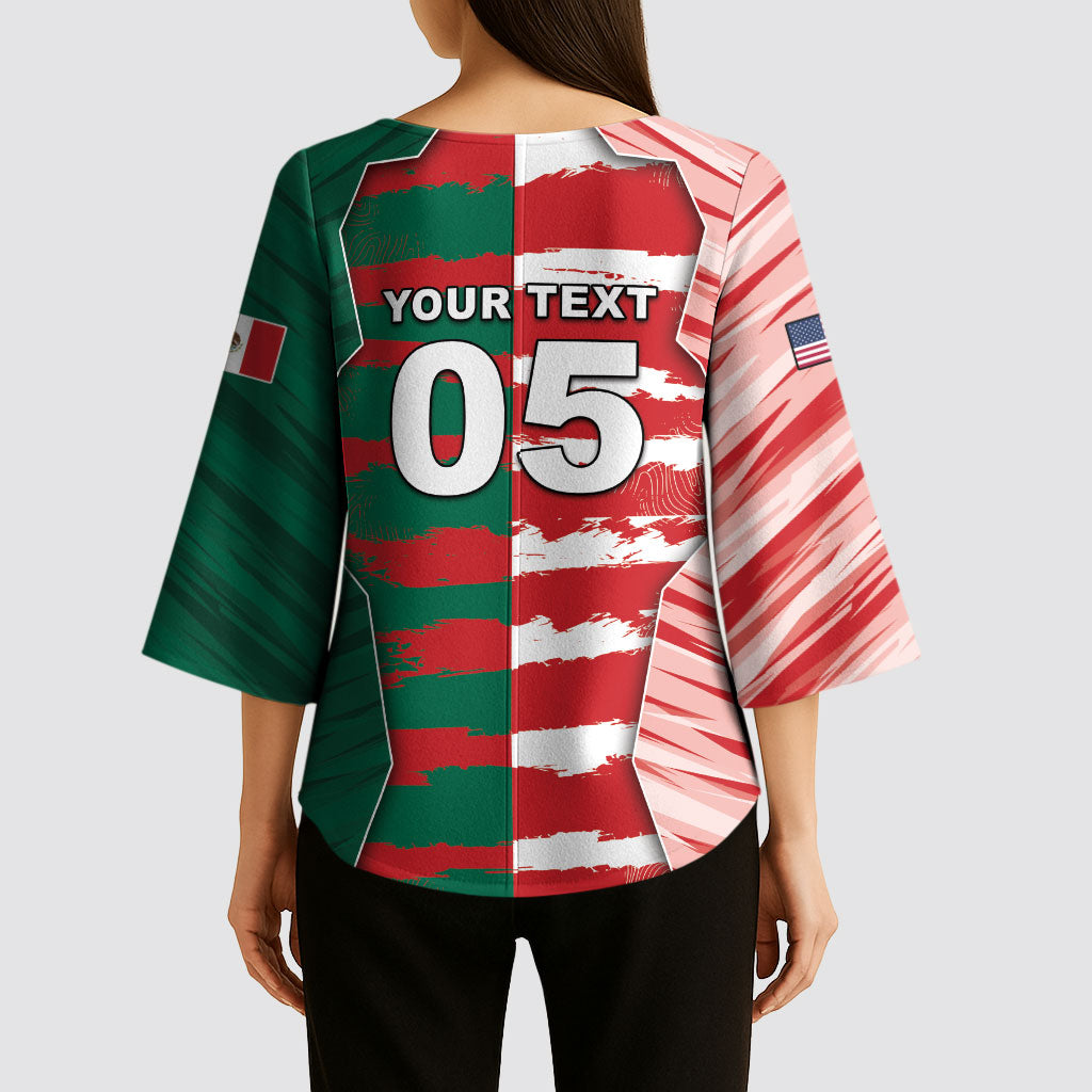 Custom USA And Mexico Football Kimono Sleeve Blouse Split Flag Golden Trophy Grunge