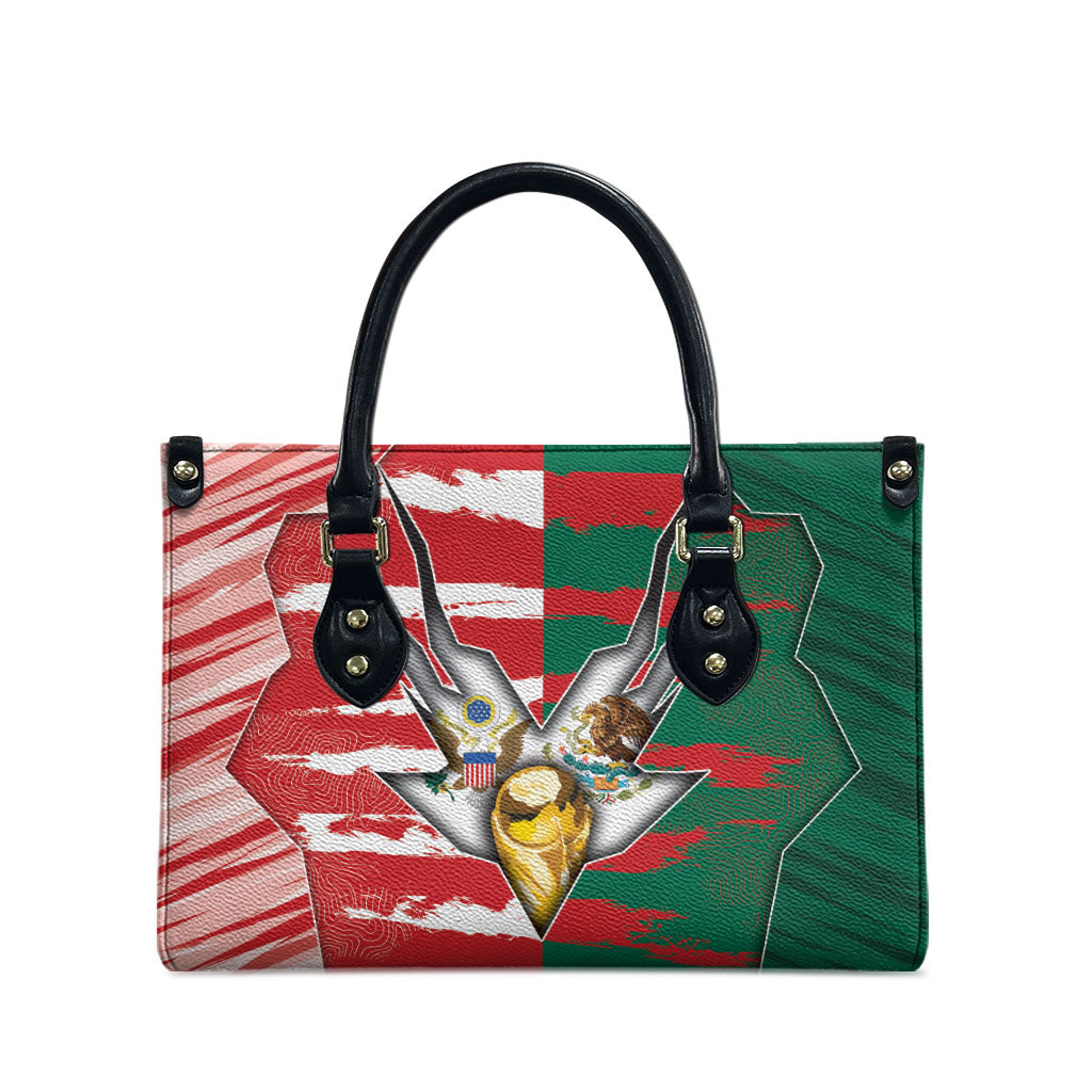 USA And Mexico Football Leather Bag Split Flag Golden Trophy Grunge