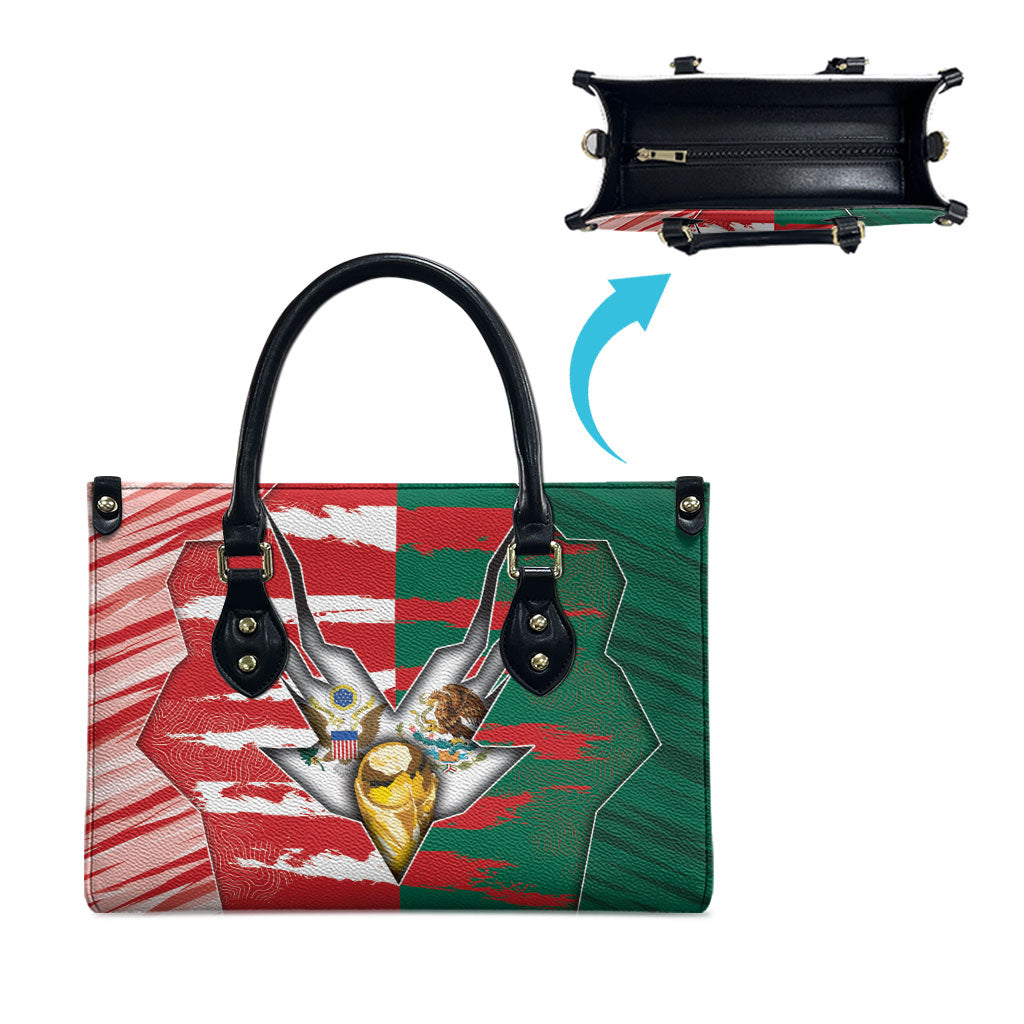 USA And Mexico Football Leather Bag Split Flag Golden Trophy Grunge