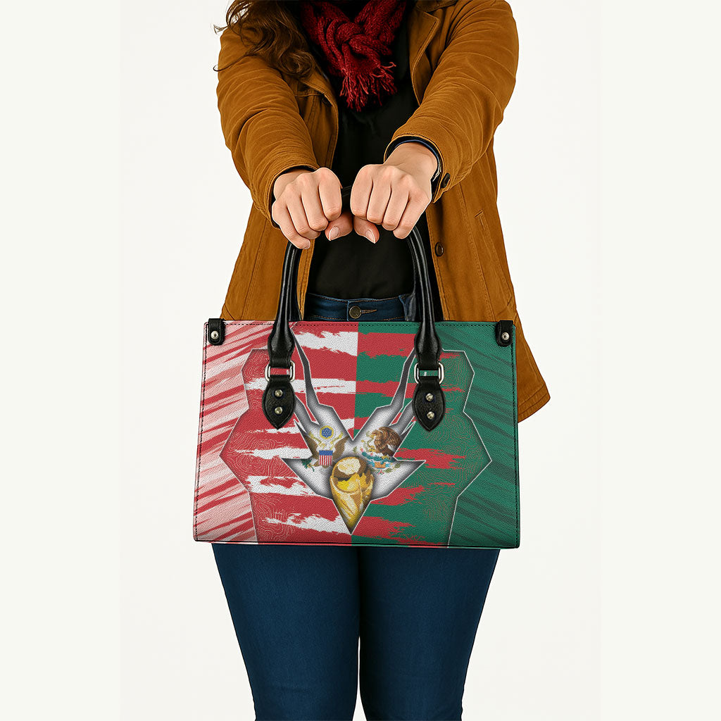 USA And Mexico Football Leather Bag Split Flag Golden Trophy Grunge