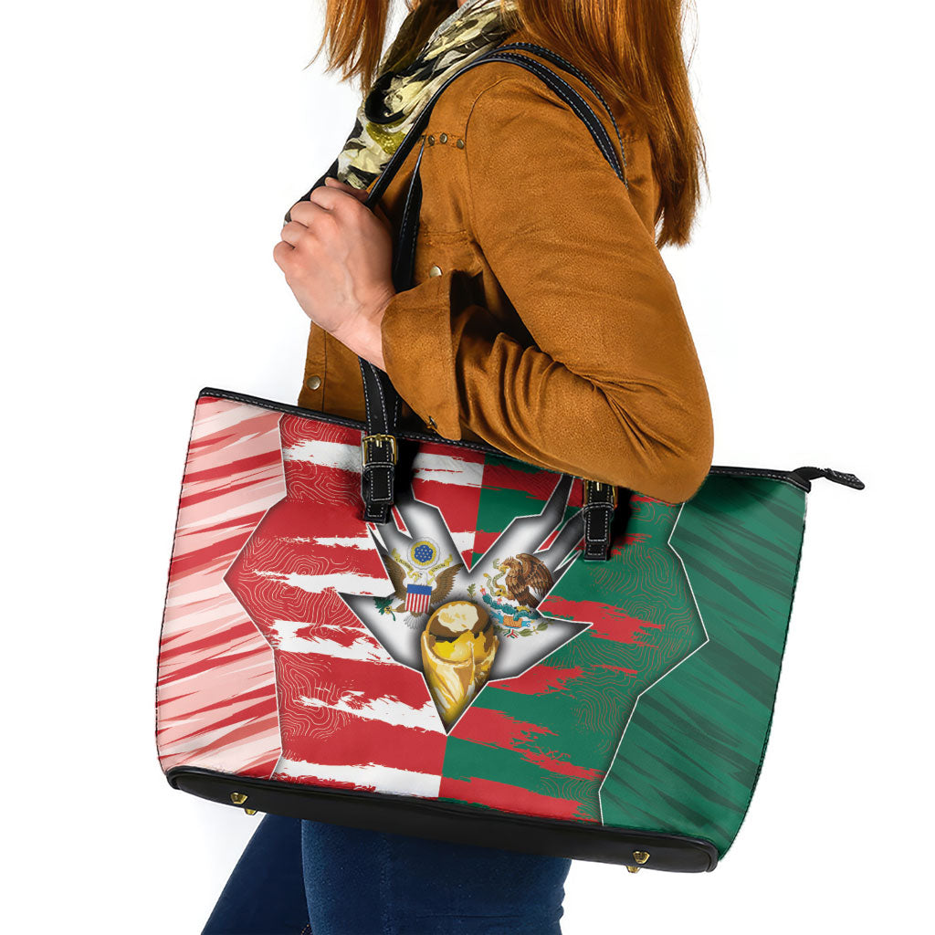 USA And Mexico Football Leather Tote Bag Split Flag Golden Trophy Grunge