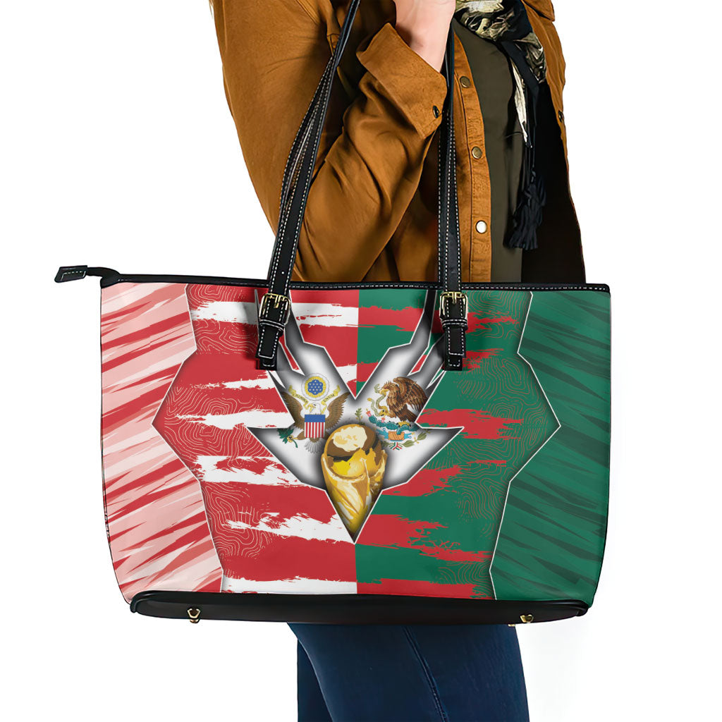 USA And Mexico Football Leather Tote Bag Split Flag Golden Trophy Grunge