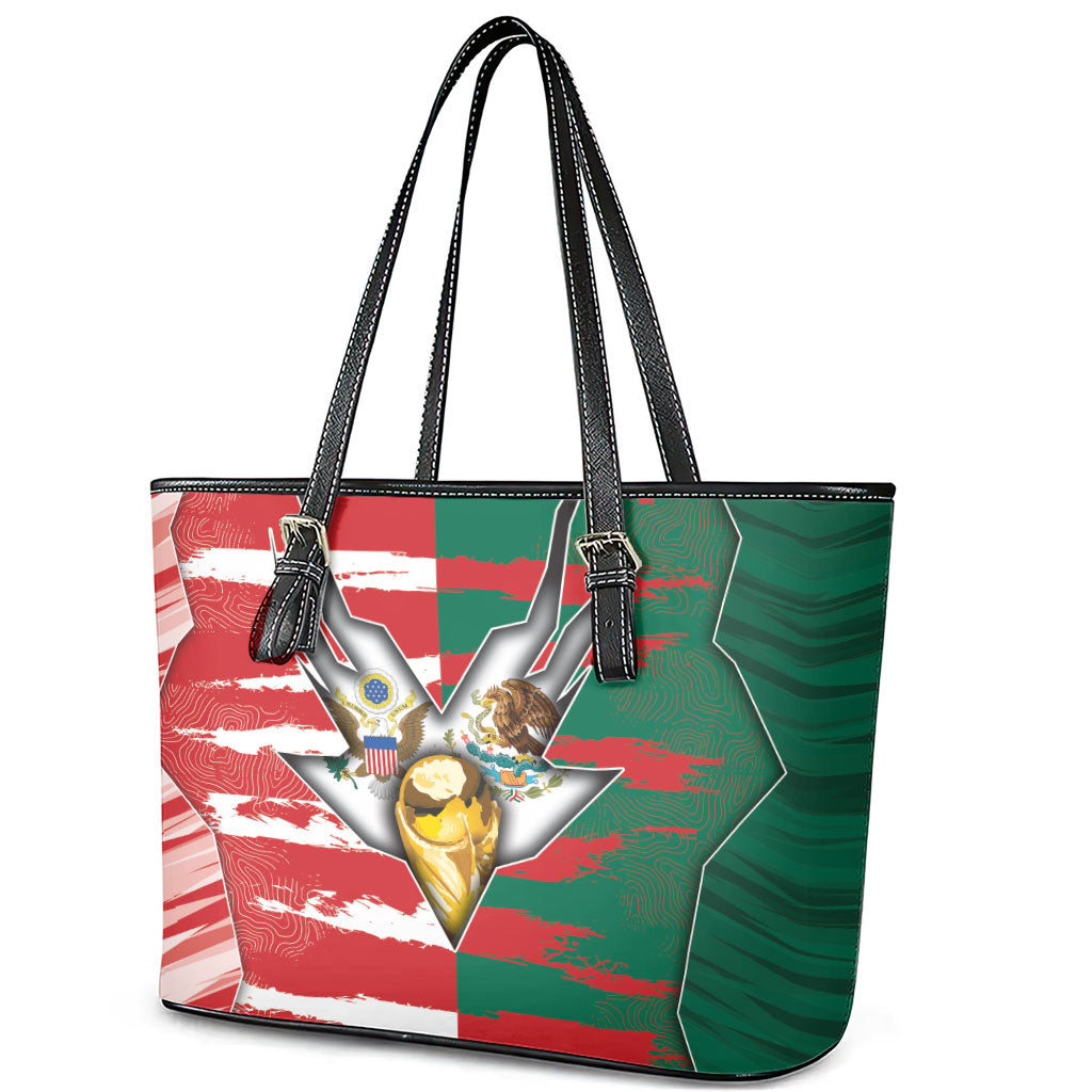 USA And Mexico Football Leather Tote Bag Split Flag Golden Trophy Grunge