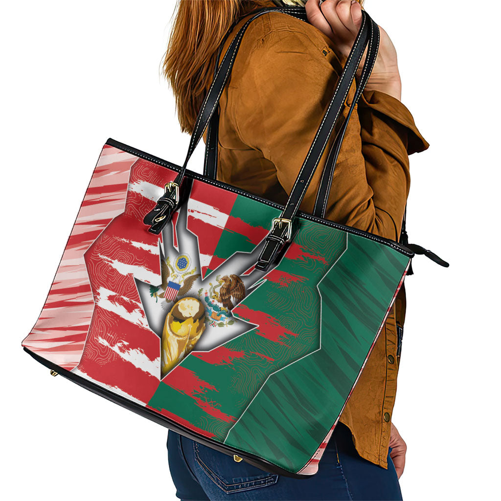 USA And Mexico Football Leather Tote Bag Split Flag Golden Trophy Grunge
