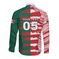 Custom USA And Mexico Football Long Sleeve Button Shirt Split Flag Golden Trophy Grunge