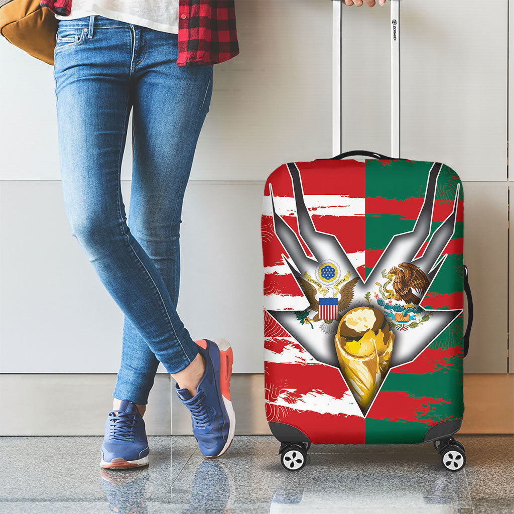 USA And Mexico Football Luggage Cover Split Flag Golden Trophy Grunge