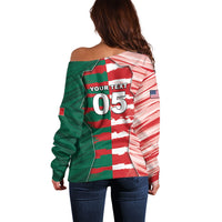 Custom USA And Mexico Football Off Shoulder Sweater Split Flag Golden Trophy Grunge
