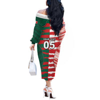 Custom USA And Mexico Football Off The Shoulder Long Sleeve Dress Split Flag Golden Trophy Grunge
