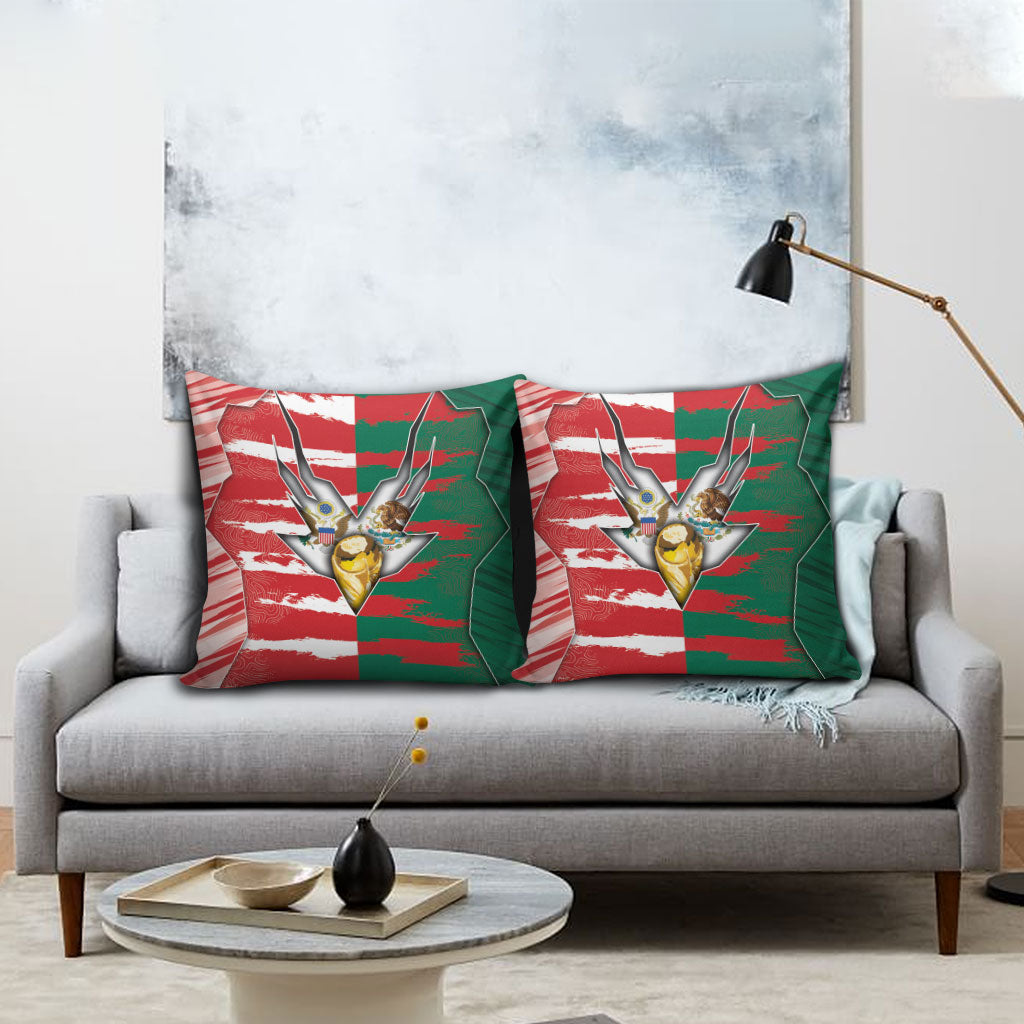 USA And Mexico Football Pillow Cover Split Flag Golden Trophy Grunge